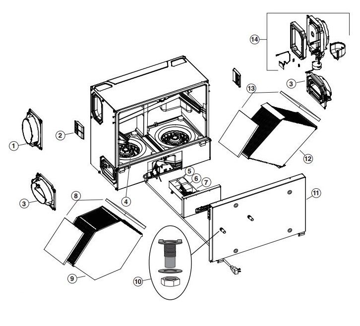 Venmar EKOERV1.5 43910-43911 ENERGY RECOVERY VENTILATOR Part no. 43911
84 to 140 CFM (0.4 in. w.g.) 53 to 105 CFM (0.4 in. w.g.)
67 to 120 CFM (0.4 in. w.g.) 40 to 80 CFM (0.4 in. w.g.) breakout small