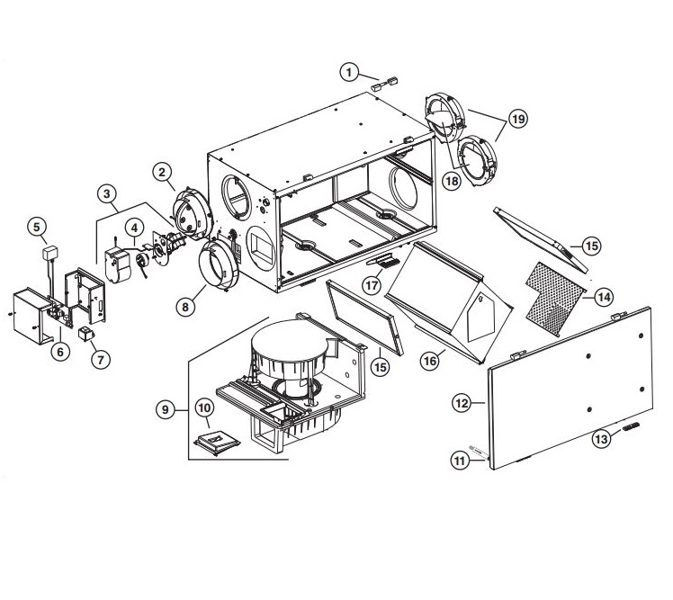 Venmar CONSTRUCTO1.5ES 46110 HEAT RECOVERY VENTILATOR 66 to 150 CFM (0.4 in. w.g.)  
Part no. 46110 Canada
Part no. 1601702 U.S.A
 breakout small